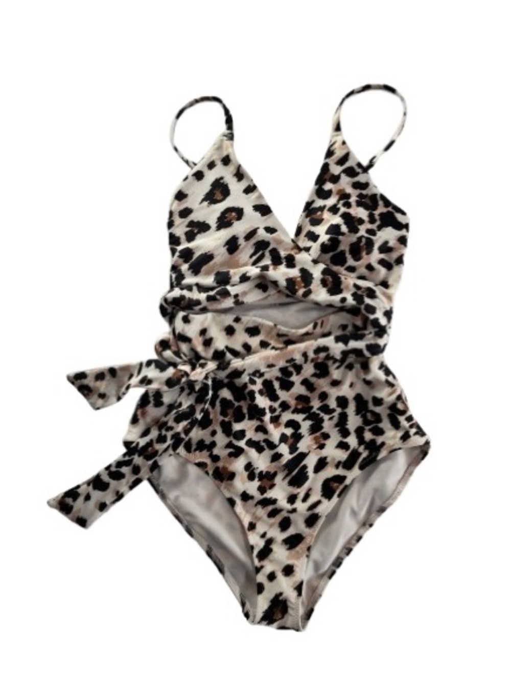 Aerie Leopard Animal Print Print One-Piece Swimsuit tie wrap around size XS